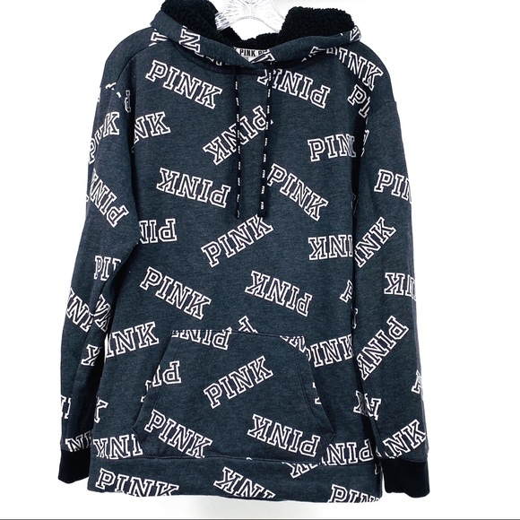 PINK Victoria's Secret Tops - PINK Victoria’s Secret Logo Sherpa Hood Hoodie